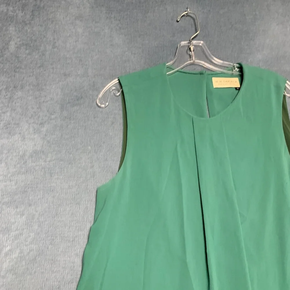 M.M.Lafleur Blouse Top Womens XL Green Lined Sleeveless Preppy Layered Front
